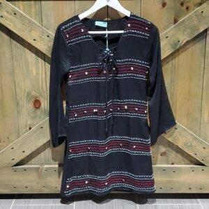 NWT LETARTE EMBROIDERED MINI DRESS SIZE SMALL HANDMADE TUNIC